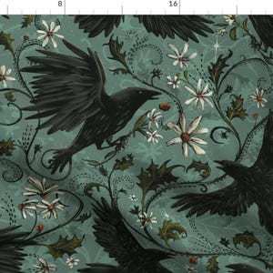 Gothic Ravens Apparel Fabric - Mystic Crows by stephaniebeischer-studio8 - Autumn Floral Halloween Dark Moody Clothing Fabric by Spoonflower