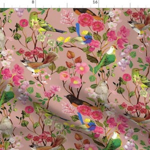 Birds Fabric - Birds And Blooms Chinoiserie {Rose} By Ceciliamok - Birds Botanical Pink Garden Cotton Fabric By The Yard With Spoonflower