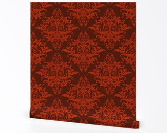 Halloween Wallpaper - Damask - Red On Red By Thecalvarium - Halloween Custom Printed Removable Self Adhesive Wallpaper Roll by Spoonflower
