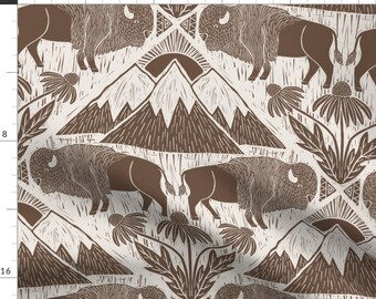 Bison Fabric - Buffalo  by nanshizzle -  Western Floral Nature Mountains Large Scale Prairie Brown Fabric by the Yard by Spoonflower