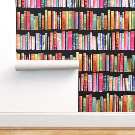 Bookshelf Wallpaper Antique Vintage Bookshelf By Etsy