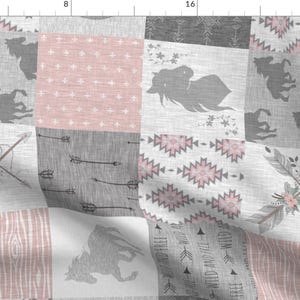 Horse Quilt Fabric - Boho Horse Quilt - Pink And Grey - Rotated By Sugarpinedesign - Horse Cotton Fabric By The Yard With Spoonflower