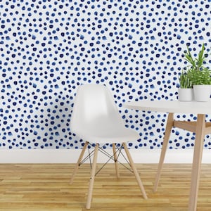 Watercolor Wallpaper - Blue Brushstroke Dot By Katerinaizotova - Indigo Custom Printed Removable Self Adhesive Wallpaper Roll by Spoonflower