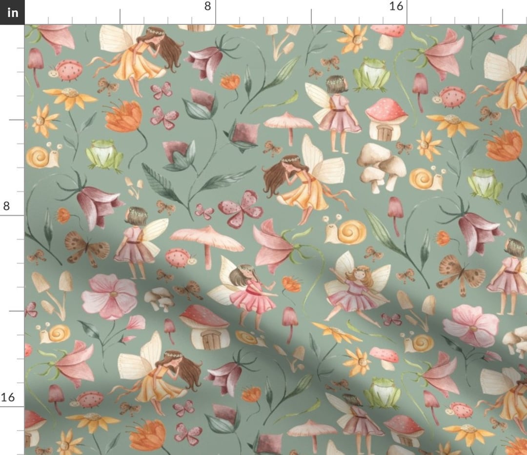 Sage Green Garden Fabric Lost in the Flowers by Ktscarlett_ Whimsical
