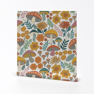 Carta da parati rimovibile con adesivi Woodland Mushrooms - Whimsical Fall Dahlia Boho - Decorazione murale - Mushroom Magic di noraostudio