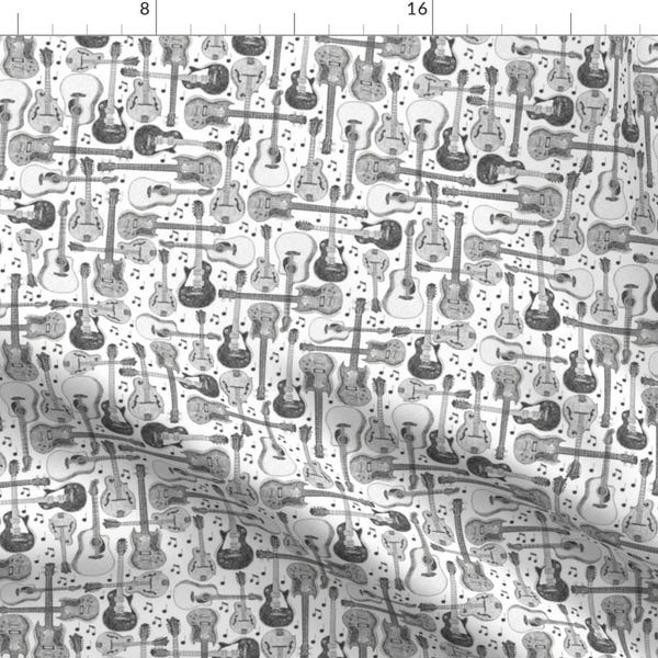 Pointillism Guitars Fabric - Guitars By Mandakay - Pointillism Guitars Black White Retro Cotton Fabric By The Yard With Spoonflower