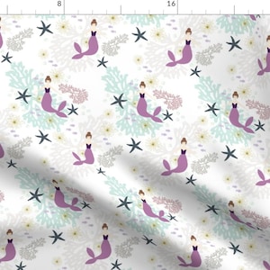 Mermaid Fabric - Laguna Mermaids // Brunette // Small By Ivieclothco - Mermaid Ocean Sea Purple Cotton Fabric By The Yard With Spoonflower