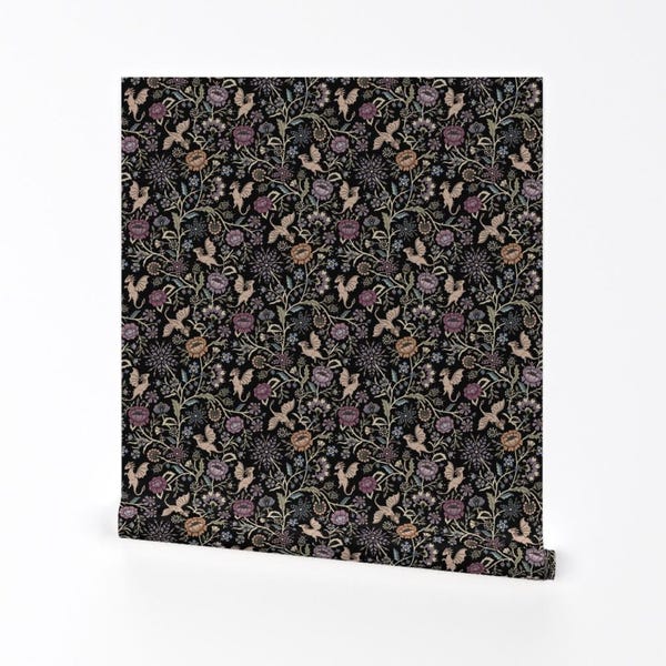 Fantasy Floral Removable Peel and Stick Wallpaper - Fairy Tale Gothic - Wall Art Wall Decor - Pollinator Dragons by misentangledvision