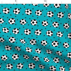 Soccer Mom Fabric - Soccer Fabric- Teal Blue Soccer Ball Football Sports Fabric By Andrea Lauren- Cotton Fabric by the Yard with Spoonflower