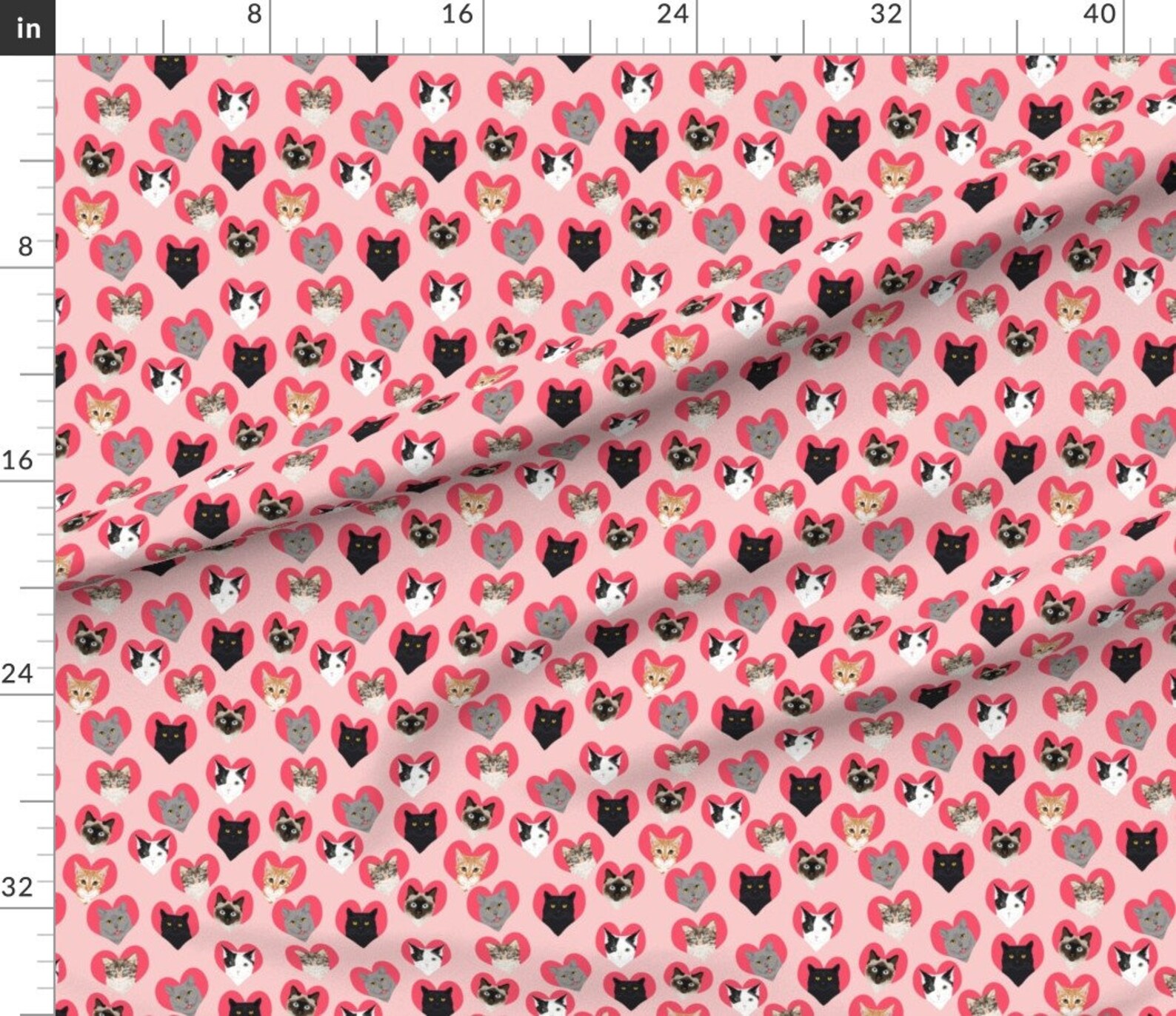 Cat Fabric Love Cat Pink Hearts Cute Valentines Fabric by Etsy