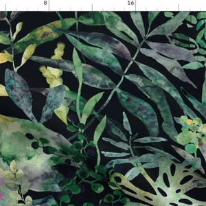 Modern Watercolor Jungle Fabric - Moody Tropical Flora Large By Lolahstudio - Island Rainforest Cotton Fabric By The Yard With Spoonflower