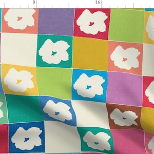 Floral Patchwork Fabric - Bold Check by duckyrubin - Cheater Quilt Bright Retro Abstract Colorful Fabric by the Yard by Spoonflower