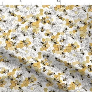 Bees Yellow Honeycomb Gray Fabric - Save The Honey Bees - Small By Fernlesliestudio - Bees Cotton Fabric By The Yard With Spoonflower
