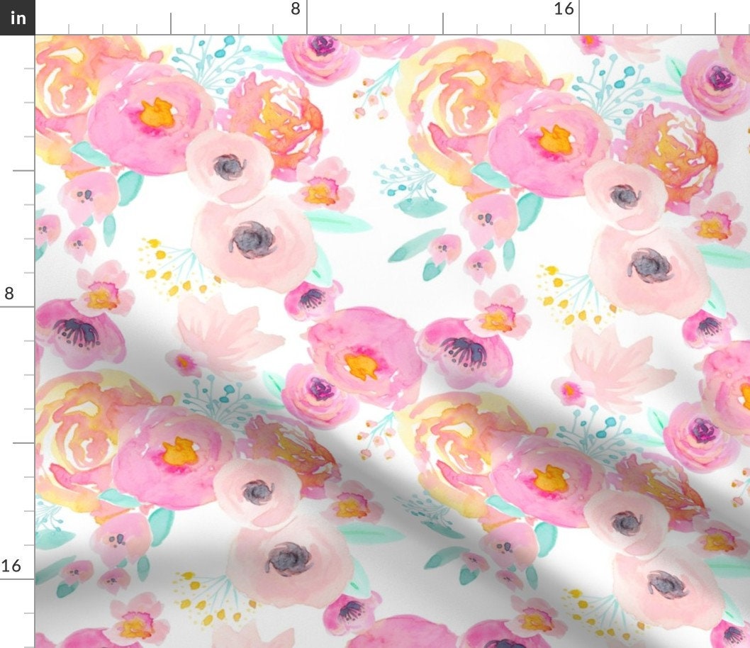 Watercolor Floral Fabric Indy Bloom Blush Florals White A by - Etsy