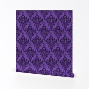 Purple Gothic Damask Wallpaper - Skull Damask by thecalvarium - Skulls Black Purple Removable Peel and Stick Wallpaper by Spoonflower