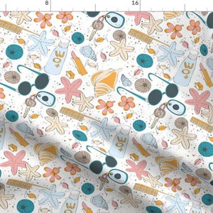 Beach Fabric - What&#39;s In My Beach Bag? By Colour Angel By Kv - Women Purse Vacation Sunglasses Cotton Fabric By The Yard With Spoonflower