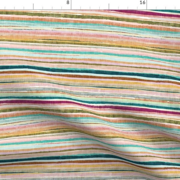 Rainbow Stripes Fabric - Hope (Rainbow) Med By Nouveau Bohemian - Rainbow Rustic Stripes Cotton Fabric By The Yard With Spoonflower