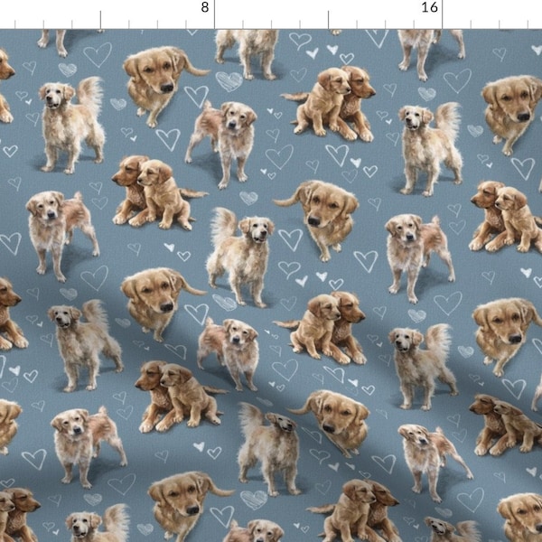 Golden Retriever Blue Dogs Fabric - The Golden Retriever Dogs By Elspethrosedesign - Golden Cotton Fabric By The Yard With Spoonflower