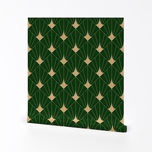 Art Deco Wallpaper - Art Deco Green And Gold By Kimatolmandesignstudios - Custom Printed Removable Adhesive Wallpaper Roll by Spoonflower