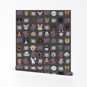 Pets Wallpaper - Dog Cat Floral Pet Lover Purple Gray By Petfriendly - Custom Printed Removable Self Adhesive Wallpaper Roll by Spoonflower image 2
