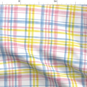 Plaid Fabric - Easter Plaid Pink By Littlearrowdesign - Yellow Blue Pastel Spring Nursery Baby Cotton Fabric By The Yard With Spoonflower