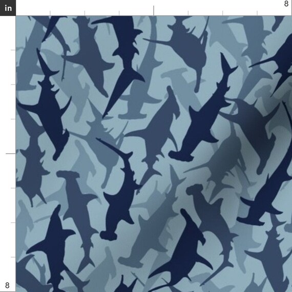 Blue Hammerhead Sharks Fabric Hammerheads by Kolekine Sharks Sea
