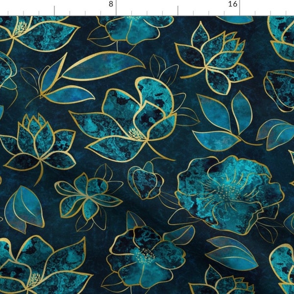 Turquoise Blossom Fabric - Flower Turquoise by andrea_haase_design - Floral Aqua Teal Elegance Large Scale Fabric by the Yard by Spoonflower
