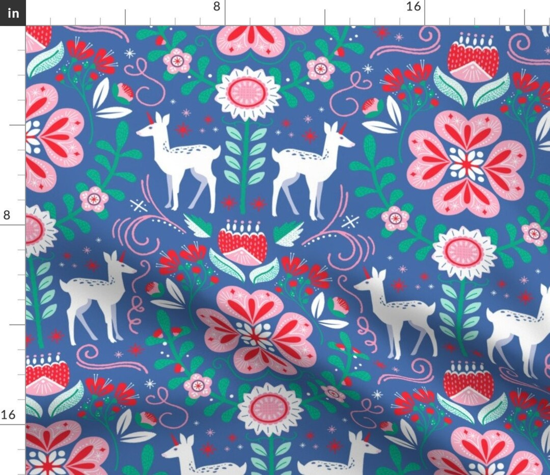Woodland Folk Art Fabric Tapestry Folk by Lizmytinger Blue Etsy