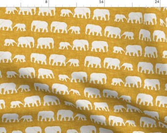 Yellow Elephant Tribe Walking Fabric - Elephants March - Gold By Littlearrowdesign - Elephant Cotton Fabric By The Yard With Spoonflower