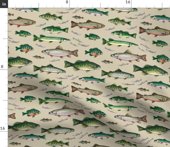 Painted Fishing Fabric Fish on Khaki Background by Sherri Bb Green Tan  Sport Fly Fishing Cotton Fabric by the Yard With Spoonflower -  Canada