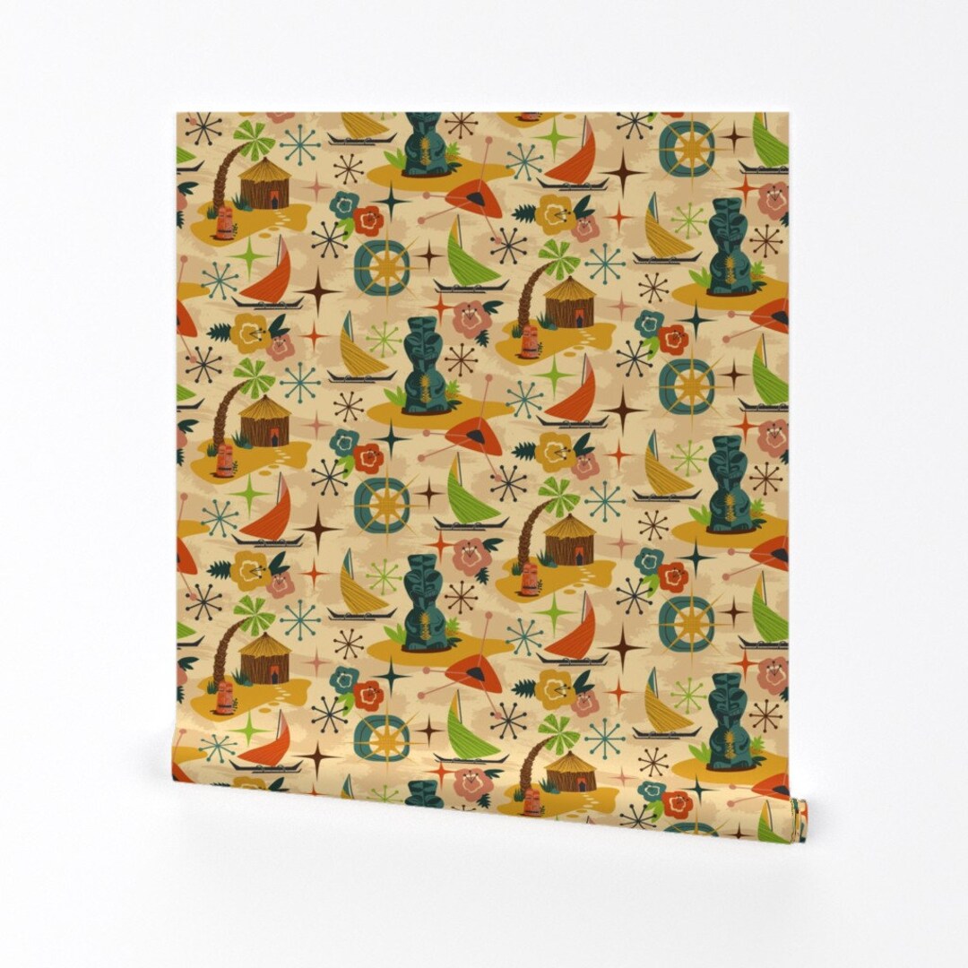 Mod Tiki Wallpaper Mid Mod Tiki by Liz Sawyer Design Yellow Teal