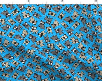 Pug Fabric - Pug-A-Dot (Blue) By Robyriker - Pug Dog Novelty Pugs on Blue Cotton Fabric By The Yard With Spoonflower