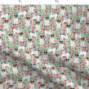 Jack Russell Terrier Fabric - Jack Russell Terrier Mint Floral Fabric By Petfriendly - Dog Cotton Fabric by the Yard with Spoonflower