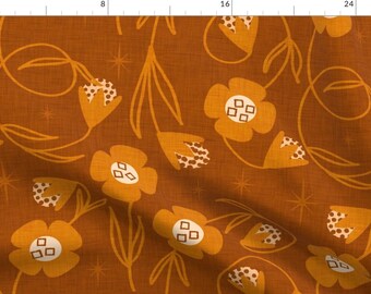 Retro Floral Fabric - Floral Vines Rust by bruxamagica - Groovy Mid Mod Floral Boho Bohemian Mcm 1960s Fabric by the Yard by Spoonflower