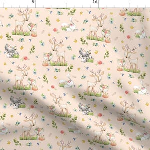 Baby Girl Woodland Nursery Fabric - Woodland Friends (Blush) Deer Fox Raccoon Flowers Baby Girl Nursery Blanket Sheets Bedding By Gingerlous