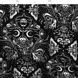 Gothic Black And White Halloween Fabric - Gothic Halloween By Olgasoi007 - Gothic Black And White Cotton Fabric By The Yard With Spoonflower