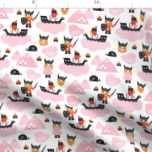 Viking Fabric - Viking Battle Ship Whale Scandinavian In Pink And Orange By Littlesmilemakers - Cotton Fabric By The Yard With Spoonflower