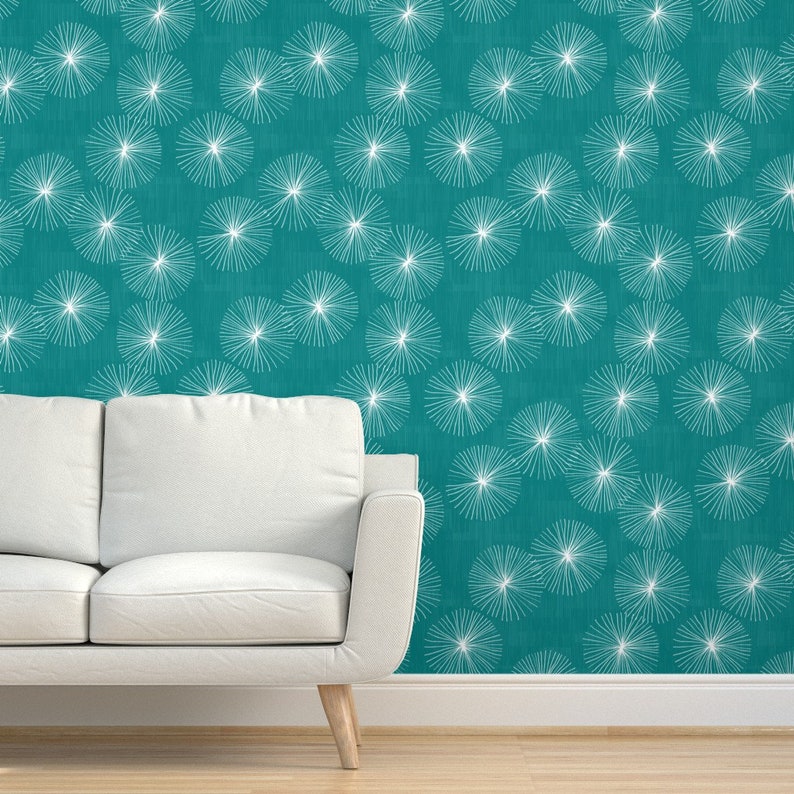 Mid Century Modern Wallpaper Dandelions Teal by Friztin Etsy