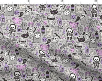 Halloween Fabric - Halloween Doodle Skulls Spiders Skeleton Bat Ghost Zombies By Caja Design - Cotton Fabric by the Yard with Spoonflower