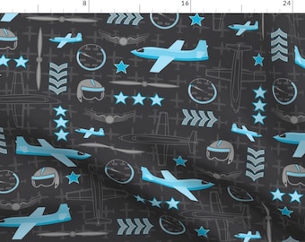 Airplane Fabric - Pushing The Envelope Blue By Robyriker - Blue Airplane Pilot Gear Boy Nursery Cotton Fabric By The Yard With Spoonflower