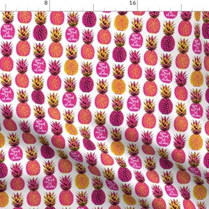 Pink Pineapple Fabric - Pink Pineapple - White Wording By Mariafaithgarcia - Pink Pineapple Cotton Fabric By The Yard With Spoonflower