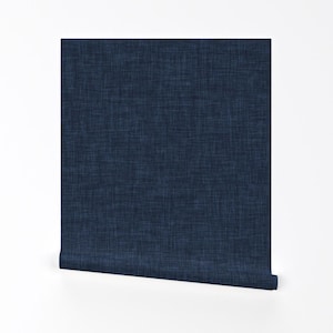 Navy Linen Look Wallpaper - Navy Linen No. 2 By Ivieclothco - Faux Texture Classic Removable Self Adhesive Wallpaper Roll by Spoonflower