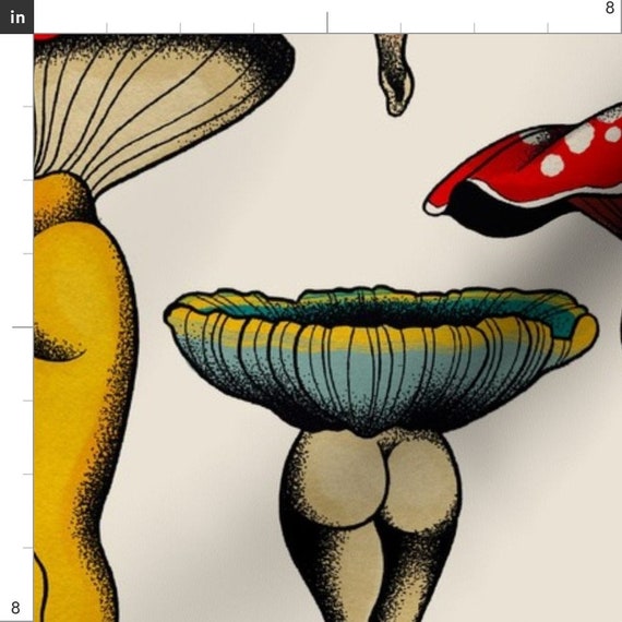 Buttshroom Fabric Sexy Mushrooms, Large Print by Cecilia Granata