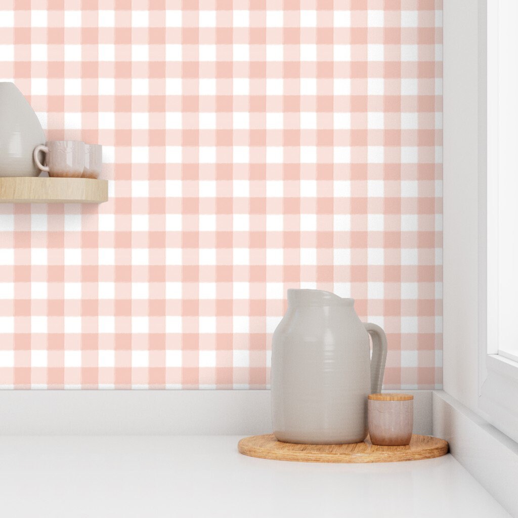 Blush Pink Wallpaper Small Blush Pink Gingham by Sugarfresh - Etsy