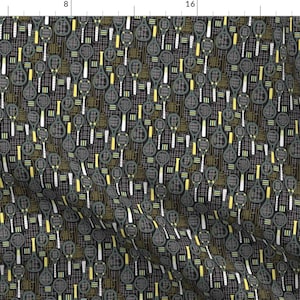 Tennis Fabric - More Designer Tennis Racquets By Mag-O - Black and Yellow Sports Tennis Cotton Fabric By The Yard With Spoonflower
