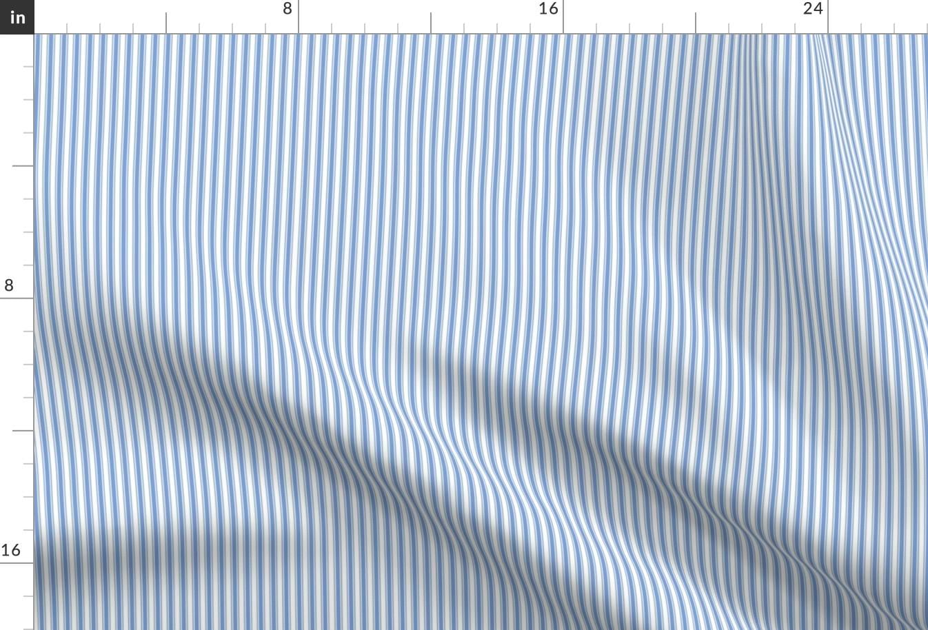 Vertical Ticking Stripes Fabric Cornflower Blue on White Summer