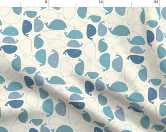 Modern Nautical Blue Whale Fabric - Yay Whales! By Dinaramay - Whale Cotton Fabric By The Yard With Spoonflower