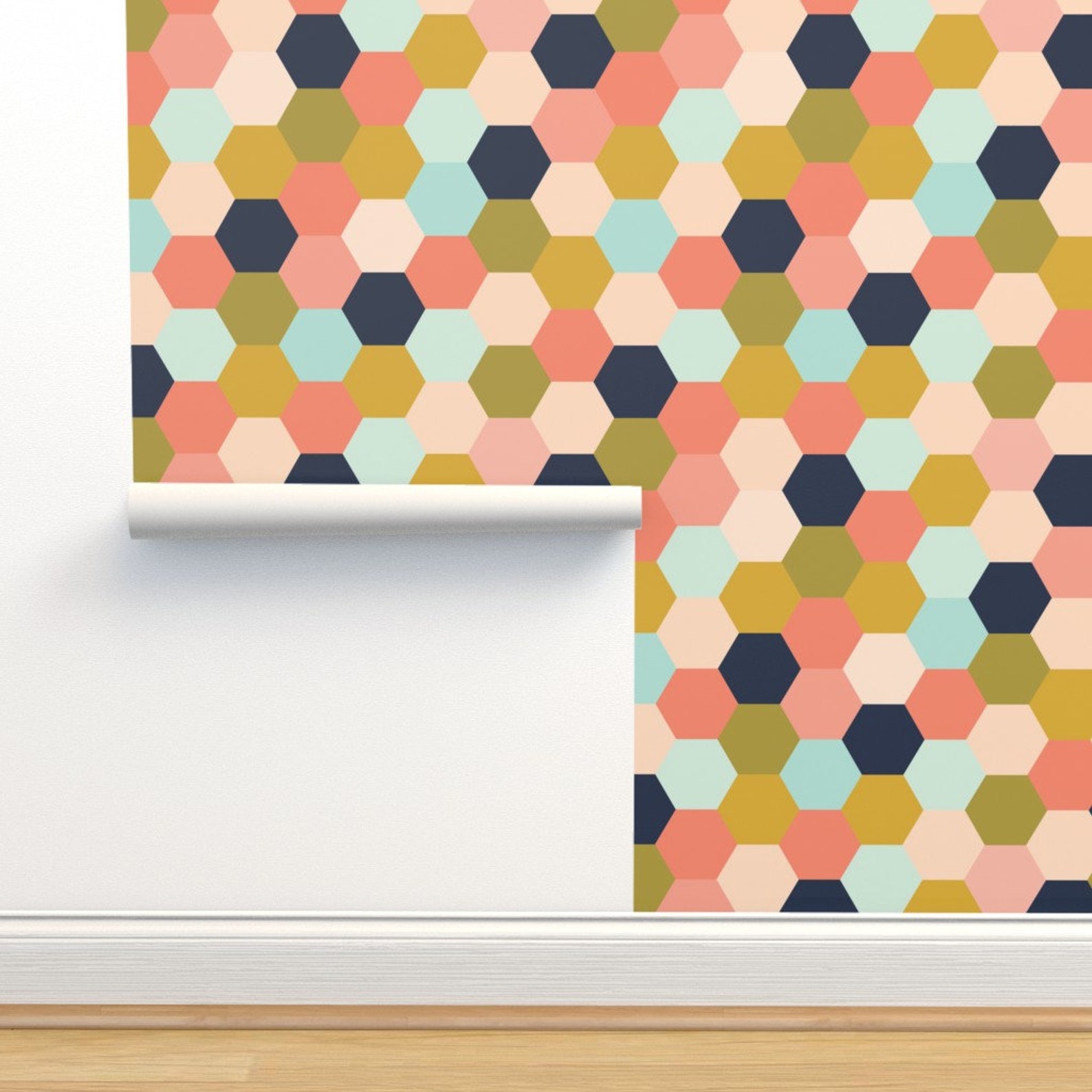 Coral Jubilee Wallpaper Hexagon Coral Jubilee by Ivieclothco Etsy