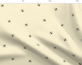 Bees Polka Dot Fabric - Bees On Spotty By Hazel Fisher Creations - Bees Dots Yellow Nursery Decor Cotton Fabric By The Yard With Spoonflower