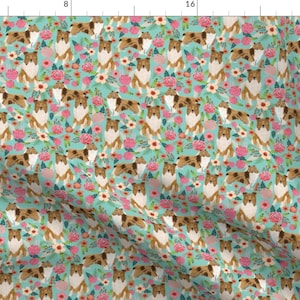 Rough Collie Dog Fabric - Rough Collie Dog Florals Vintage Flower By Petfriendly - Collie Dog Cotton Fabric by the Yard with Spoonflower